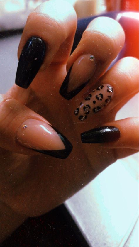 Black Leopard Nails, Black French Tips, Super Cute Nails, Print Nails, Leopard Nails, Accent Nails, Cute Nail Designs, Pretty Acrylic Nails, Nails Inspo