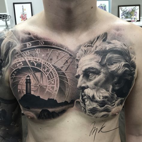 Mihail Kogut (@mihail_kogut) • Instagram photos and videos Zeus Tattoo Chest, Greek Mythology Tattoos Chest, Persian Tattoo, Poseidon Tattoo, Chicano Tattoos Sleeve, Zeus Tattoo, One Tattoo, Greek Mythology Tattoos, Men Tattoos Arm Sleeve