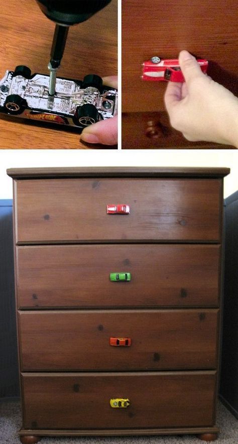 Kids cars used like drawer pull Hot Wheels Room, Ideas Habitaciones, Gold Arrow, Cars Room, Car Bedroom, Dresser Drawer, Boy Bedroom, Big Boy Room, Toy Cars