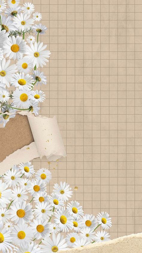 Ripped paper daisy mobile wallpaper, grid patterned background | premium image by rawpixel.com / Adjima Aesthetic Grid Wallpaper, Daisy Mobile, Flower Wallpaper Aesthetic, Aesthetic Grid, Grid Wallpaper, Ripped Paper, Paper Daisy, Patterned Background, Flower Wallpaper