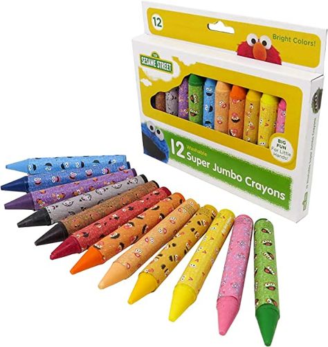 Amazon.com: Sesame Street 12 Count Washable Jumbo Crayons | For Toddlers and Kids | Assorted Colors and Non Toxic | Great for Classrooms | Beginner Crayons : Toys & Games Crayola Chalk, Toddler Crayons, Sesame Street Toys, Jumbo Crayons, Elmo And Friends, Makeup Storage Case, Kids School Supplies, Crayon Set, Kids Watercolor