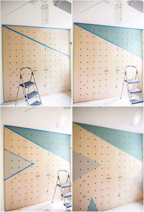 Make this DIY Giant Pegboard to create a well organized space for an office, bedroom or garage- the possibilities are limitless! #giantpegboard #DIYpegboard #pegboard #pegboardwall #officespace #organize #office #wall Pegboard With Storage, Large Hole Pegboard, Painted Pegboard Ideas Inspiration, Peg Board Wall Ideas, Colorful Pegboard, Pegboard Wall Ideas, Small Wall Painting Ideas, Plywood Pegboard, Pegboard Ikea