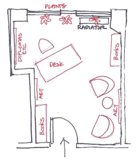 Therapy Office Floor Plan, Counseling Office Furniture, Small Therapy Office Ideas, Cozy Therapy Office, Psychologist Office Design, Counseling Office Space, Feng Shui Office Layout, Counseling Office Design, Work Office Decor Ideas