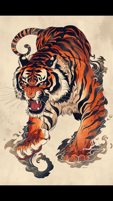 Tiger Back Tattoo Japanese, Japan Tiger Tattoo, Japanese Tiger Tattoo Traditional, 2 Tiger Tattoo, Japanese Traditional Tattoo Design, Japanese Tiger Illustration, Japanese Tattoo Tiger, Traditional Japanese Tiger Tattoo, Tiger Japanese Art