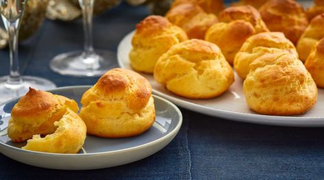 Cheddar Blue Cheese Puffs   | Wisconsin Cheese French Cheese Puffs, Cheese Puffs Recipe, Christmas Canapes, Canapes Recipes, Cheese Brands, Wisconsin Cheese, French Cheese, Cheese Puffs, Savory Pastry