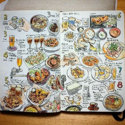 Sketch book/sketch/sketches Voyage Sketchbook, Kunstjournal Inspiration, Travel Art Journal, Watercolor Art Journal, Travel Sketchbook, Food Sketch, Sketch Journal, Watercolor Food, Blog Art