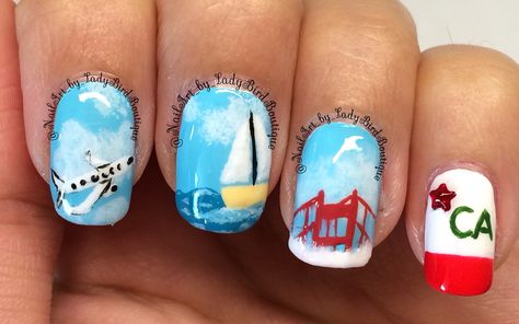 San Francisco nails, California. #nails #nailart San Francisco Nails, Tropical Nails Beach, Nails California, San Francisco Murals, San Francisco Cross Stitch, Football Nail Designs, California Nails, San Francisco Sweatshirt, Violet Nails