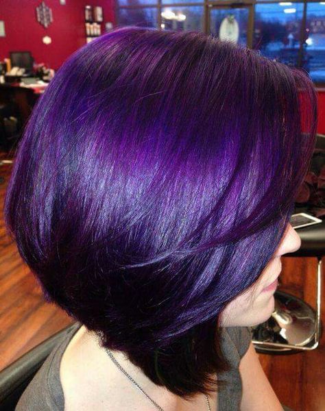 Purple Curly Bob, Dark Purple Hair Color, Lilac Hair Color, Dark Purple Hair, Ashley Nicole, Lilac Hair, Balayage Blonde, Balayage Ombre, Hair Color Purple