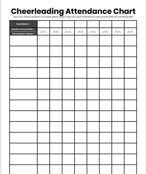 Cheer Attendance Sheet, Attendance Chart, Attendance Sheet, Youth Football, Finn Wolfhard, Cheerleading, Initials, Football, American Football