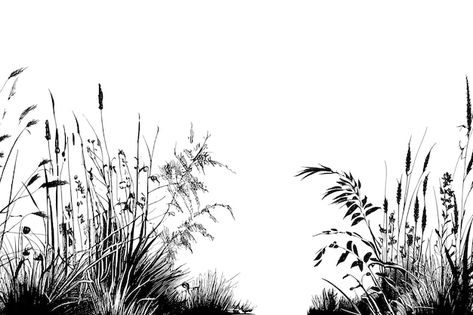 Wild Grass Drawing, Long Grass Landscape, Reeds Tattoo, Reeds Drawing, Grass Sketch, Grass Tattoo, Nature Silhouette, Grass Silhouette, Grass Drawing