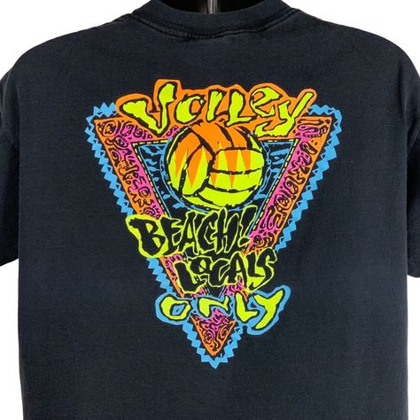 Vintage Volleyball Shirts, 90s Style Cotton T-shirt For Beach, Vintage Graphic Print T-shirt For Beach, 90s Graphic Print Surfing Tops, Vintage Graphic Print Beach T-shirt, Volleyball Shirt, Surf Gear, Beach T Shirts, Vintage Tees