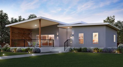 The Myall - two bedroom granny flat design Manifest Dream Home, Alfresco Decking, Skillion Roof, Galley Style Kitchen, Granny Flats, Garage House Plans, Park House, Front Patio, Old Farm Houses