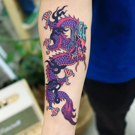 Blue Dragon Tattoo, Dragon Tattoo Meaning, Red Dragon Tattoo, Purple Tattoos, Chinese Dragon Tattoos, Japanese Dragon Tattoo, Dragon Tattoo For Women, Dragon Tattoos, Pink Dragon