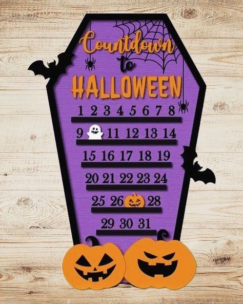 Countdown to your favorite spooky day with this calendar! Find it here! 🔗 https://kaitlynroseco.com/products/countdown-to-halloween-sign-spooky-ghosts-pumpkins-bats . . #halloween #halloweencountdown #spookyseason Halloween Countdown Sign, Countdown Calendar Diy, Diy Countdown, Diy Moving, Halloween Calendar, Halloween Advent Calendar, Halloween Countdown Calendar, Wood Calendar, Wooden Calendar