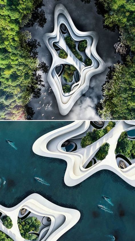 Water Architecture Concept, Miroslav Naskov, Landscape Design Concept, Forms Architecture, Organic Architecture Concept, Green Community, Form Architecture, Community Spaces, Mind Design