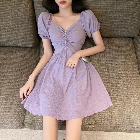 Light Purple Mini Dress, Preppy Style Outfits, Girly Style Outfits, Korean Casual Outfits, Purple Outfits, Girly Dresses, Purple Mini Dresses, A Line Dresses, Korean Dress