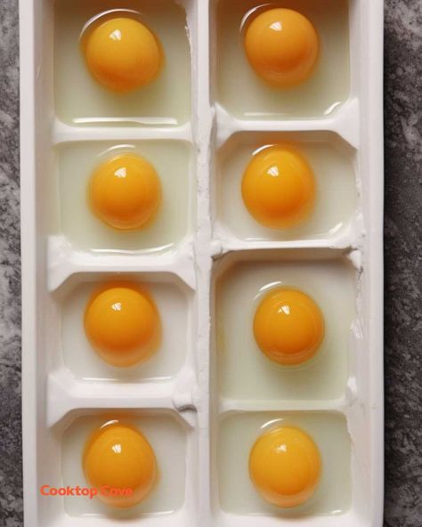 Crack eggs into ice cube tray & put in freezer. Here's why Freeze Eggs, Slow Cooker Kitchen, Perfect Baked Potato, Freezing Eggs, Freezer Meal Prep, Cracked Egg, Food Info, Ice Cube Trays, Reduce Food Waste