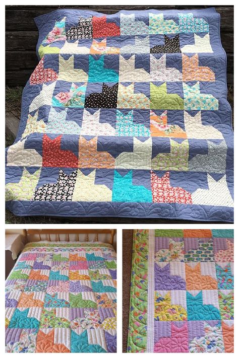 Pins and Paws Cat Quilt Free Sewing Pattern | Fabric Art DIY Cat Patchwork Quilt, Pins And Paws Cat Quilt, Pins And Paws Quilt Pattern, Cat Quilt Blocks Free Pattern, Easy Cat Quilt Patterns Free, Cat Quilts Free Pattern, Cat Pattern Free Sewing, Free Cat Quilt Patterns, Cat Quilts Ideas