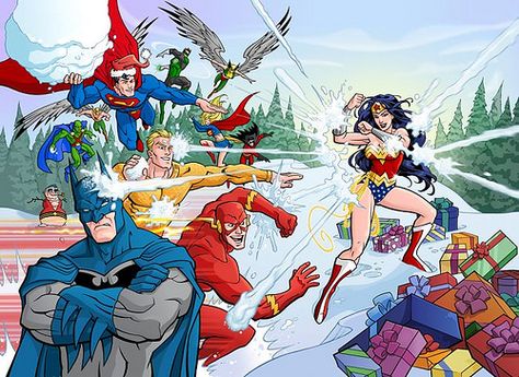 Kotzebue Bros DC Comics Christmas Card Geeky Christmas, Superhero Christmas, Christmas Carol Book, Geek Christmas, Mary Marvel, Christmas Comics, Bloc Party, Justice League Of America, Luke Cage