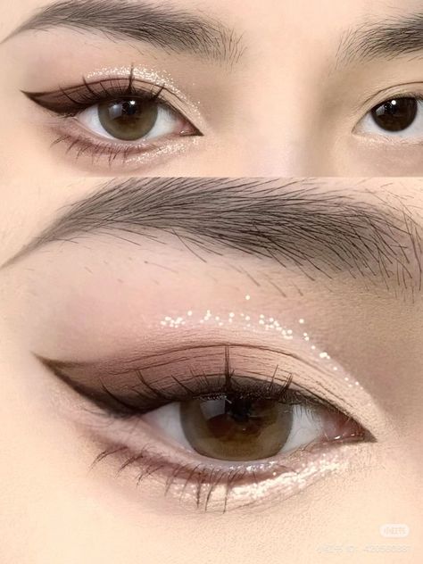 Brown Chinese Makeup, Light Formal Makeup Brown Eyes, Brown Doe Eye Makeup, Cute Simple Makeup Looks For School, Thai Eye Makeup, Cat Beauty Face Type, Brown Makeup Looks Eyeshadows, Eyeshadow Looks Hooded Eyes, Simple Brown Eye Makeup