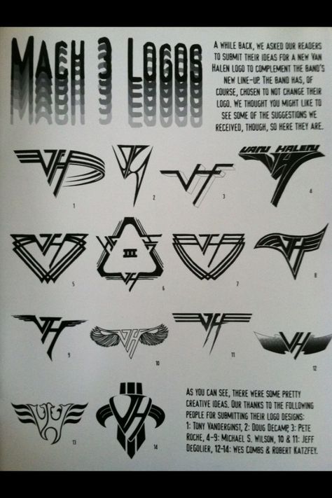 In 1998, The Inside magazine (issue 15) reached out to Van Halen fans for logo re-boot  ideas. None were used, but some very cool ideas nonetheless! Van Halen Tattoo Ideas, Van Halen Logo, Inside Magazine, Van Halen 5150, Nirvana Band, Scene Room, Banknotes Money, Experimental Music, Guitar Tabs Songs