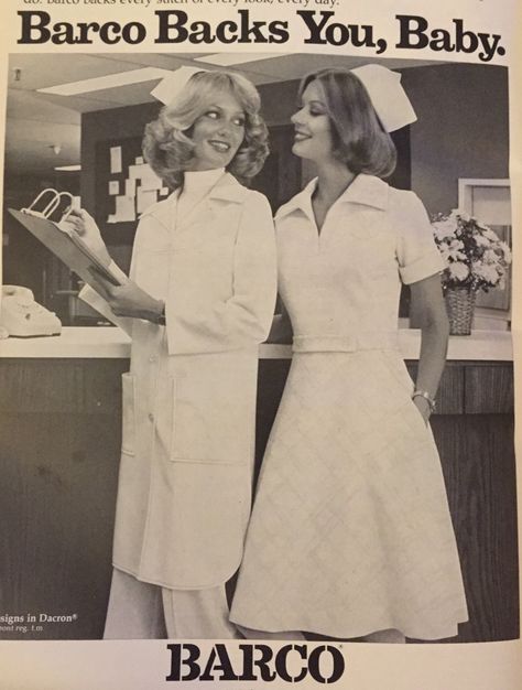 Vintage Barco Nurses Uniform Ad 1976 70s Nurse Uniform, 80s Nurse Uniform, Nurse Outfits, Nurse Fashion, Nursing Student Humor, Nursing Pictures, Vintage Nursing, Scrub Style, Cute Scrubs