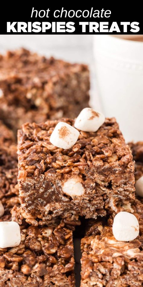 Coco Rice Crispy Treats, Hot Cocoa Rice Krispie Treats, Hot Chocolate Rice Krispie Treats, Cocoa Krispie Treats Recipes, Cocoa Rice Krispie Treats, Rice Krispie Recipes, Chocolate Rice Krispie Treats Recipe, Cocoa Krispie Treats, Rice Krispie Treats Variations