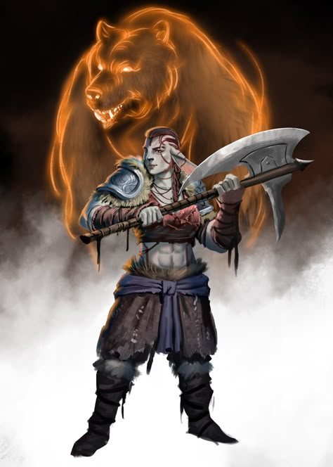 Dnd Firbolg Barbarian, Totem Warrior Barbarian, Bear Totem Barbarian, Zealot Barbarian, Female Firbolg, Firbolg Female, Firbolg Art, Dnd Subclasses, Barbarian Dnd