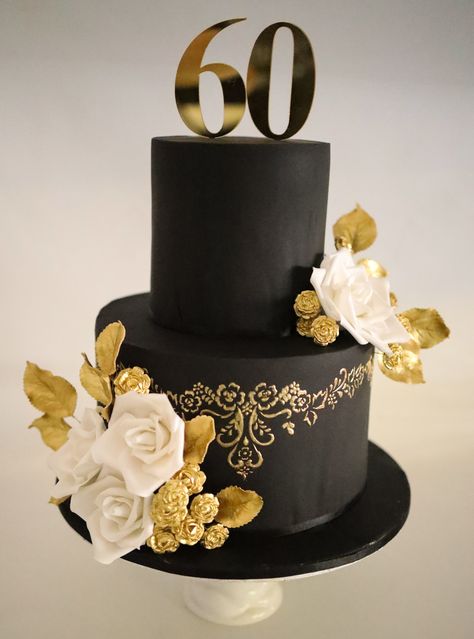 Birthday Cake 60 Years Woman, Black And Gold 60th Birthday Cake, Cakes For 60th Birthday For Women, 60th Birthday Cake For Mom Elegant, Elegant 60th Birthday Cake For Ladies, Cake 60 Birthday Woman, 65th Birthday Cake Ideas, Cake For 60th Birthday For Women, Fancy Birthday Cakes For Women