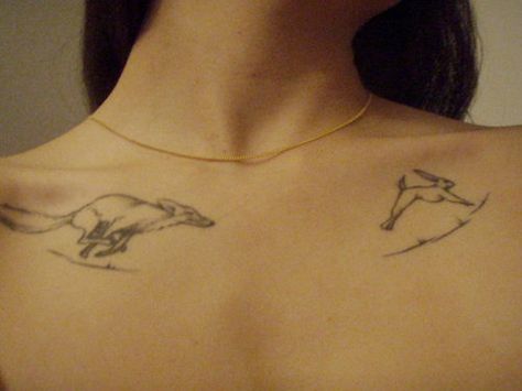 These are pretty cute Evermore Tattoo, Grey Hound, 16 Tattoo, Body Decor, Rabbit Tattoos, Fox Tattoo, Body Modification, Dainty Tattoos, Baby Tattoos