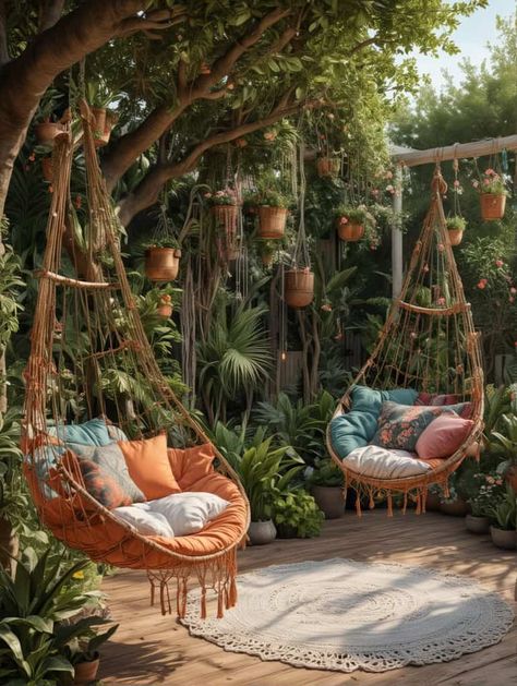 Spiritual Garden Ideas Backyards, Boho Patio Ideas Outdoor Spaces, Cozy Backyard Patio, Boho Yard, Therapy Garden, Boho Backyard, Spiritual Garden, Mismatched Furniture, Chic Garden