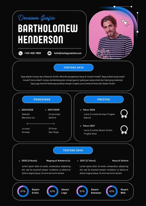 Biru Modern CV Lulusan Baru Desain Grafis Resume - Templates by Canva Graphic Design Cv, Graphic Design School, Modern Cv, Graphic Design Infographic, Desain Editorial, Design Cv, Design Infographic, Photo Collage Maker, Cv Resume