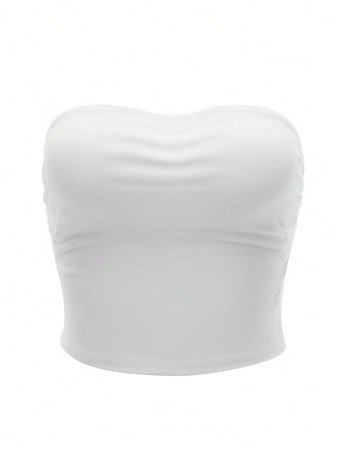 Ruched Bandeau Slip-Resistant Minimalist Slimming Cropped Tank Top, For Teens White Casual  Sleeveless Knitted Fabric Plain  Medium Stretch All Teen Girls Underwear & Sleepwear, size features are:Bust: ,Length: ,Sleeve Length: Teen Girls, White Casual, Cropped Tank Top, Crop Tank, Knitted Fabric, Tank Top, Sleeve Length, Tank Tops, Fabric