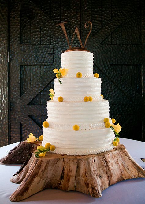 Wedding Cake  photo by:  Amanda Prince Photography Tree Trunk Cake, Log Cake Stand, Rustic Cake Stand Wood, Tree Stump Cake, Wedding Food Catering, Wedding Cake Tree, Rustic Cake Stands, Cupcake Stand Wedding, Diy Cake Stand