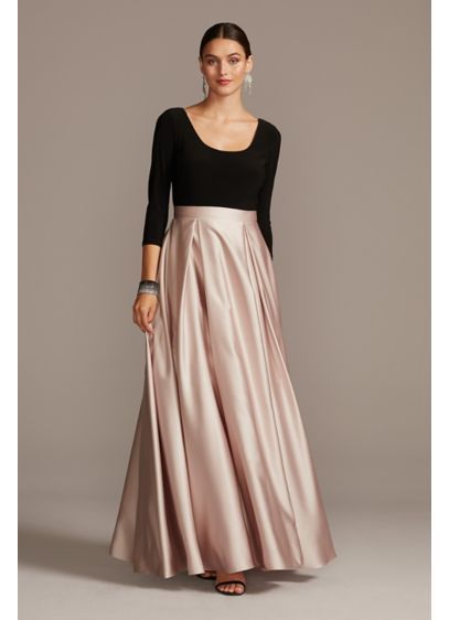 Scoop Bodice 3/4 Sleeve Gown with Satin Skirt A22424 Mother Of The Bride Dresses Long, Mother Of Bride Outfits, Mother Of Groom Dresses, Mob Dresses, Mothers Dresses, Satin Skirt, Gowns With Sleeves, Necklines For Dresses, Groom Dress