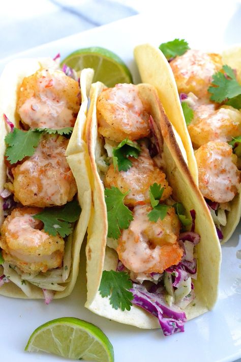 Firecracker Shrimp Tacos, Louisiana Shrimp, Firecracker Shrimp, Shrimp Taco Recipes, Crispy Shrimp, Shrimp Tacos, Sweet Chili Sauce, Taco Recipes, Fish Tacos