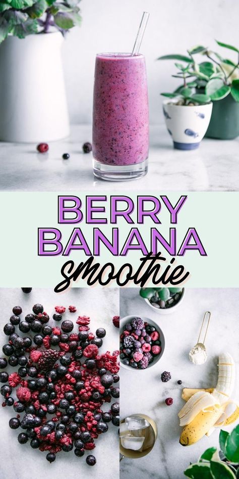 Berry Banana Smoothie, Frozen Berry Smoothie, Smoothie Berry, Triple Berry Smoothie, Smoothie Without Yogurt, Berry Protein Smoothie, Vegan Protein Smoothie, Protein Powder Smoothie, Banana Smoothie Healthy