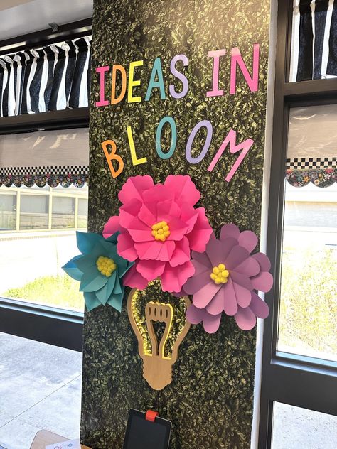 Disco Garden Classroom Reveal - Teach Outside the Box Flower Pot Bulletin Board, Flower Shop Classroom Ideas, Inspirational Door Decorations Classroom, Blooming Classroom Theme, Bloom Bulletin Board Ideas, Classroom Themes Flowers, Wild Flower Classroom Theme, Grow Bulletin Board Ideas, Garden Classroom Theme Decor