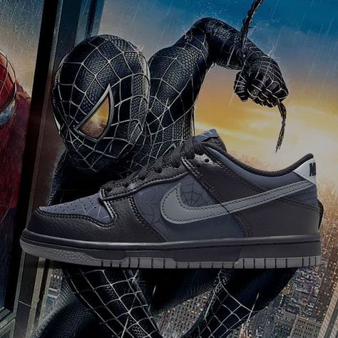 Black Spider Man, Gucci Flip Flops, Black Spider, Nike Dunk Low, Dunk Low, Nike Dunk, Nike Dunks, Spiderman, Coming Soon