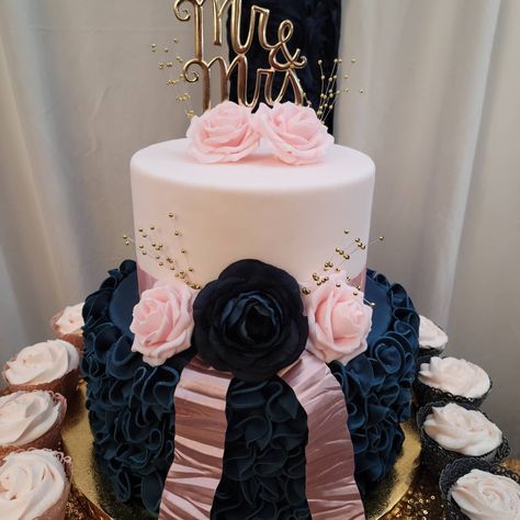 Ruffles Wedding Cake, Navy Blue And Pink, Blue And Pink, Pink Wedding, Wedding Cake, Blush Pink, Ruffles, Blush, Roses