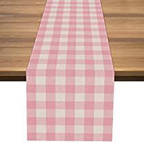 Check this out! Pink Farm Birthday Party, Pink Farm Birthday, Buffalo Check Table Runner, Plaid Table Runner, Easter Dinner Table, Printed Table Runner, Farm Birthday Party, Buffalo Check Plaid, Holiday Kitchen