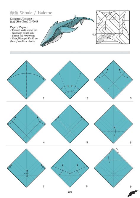 Ruby Book Origami: Diagram Blue Whale-Shu Chen Whale Origami, Origami Ship, Birthday Card For Best Friend, Card For Best Friend, Beautiful Birthday Card, Origami Shapes, Creative Origami, Origami Diagrams, Paper Carving