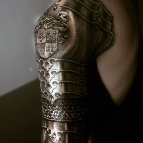 3d Infantry Knight Guys Tattoos Of Armor Armor Sleeve Tattoo, Armour Tattoo, Shoulder Armor Tattoo, Body Armor Tattoo, Tato Maori, Tato Tradisional, Knight Tattoo, Armor Tattoo, Tattoo Trend