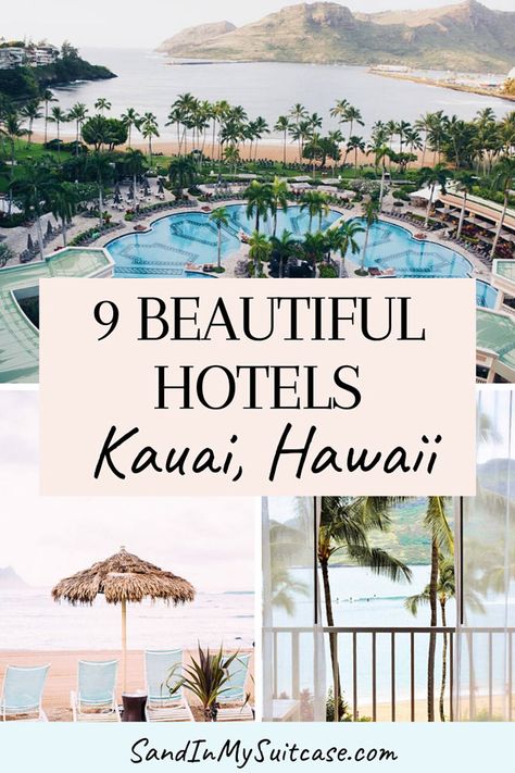 What are the best places to stay in Kauai? Check out these 9 beautiful Kauai hotels, from boutique to family-friendly to grand. #Kauai #Hawaii #luxuryresort #luxuryhotel #hotelreview Kauai Hotels, Princeville Kauai, Grand Hyatt Kauai, Kauai Resorts, Kauai Vacation, Hawaii Resorts, Poipu Beach, Hawaii Travel Guide, Hawaii Hotels