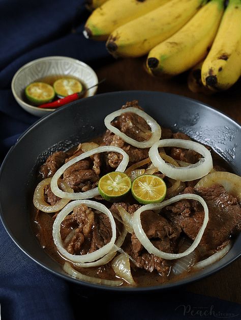 Bistek Tagalog (Filipino Beef Steak) | The Peach Kitchen Filipino Beef Steak Recipes, Bistek Tagalog Recipe, Bistek Recipe, Bistek Tagalog, Cooking Stew Beef, Foxy Folksy, Ground Beef And Cabbage, Peach Kitchen, Beef Brisket Recipes