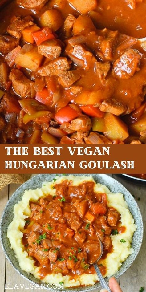 Stew Recipes Vegetarian, Vegan Hungarian, Vegan Stew Recipes, Stew Vegan, Hungarian Goulash, Vegetarian Stew, Vegetarian Meat, Autumn Recipes Vegetarian, Vegan Stew