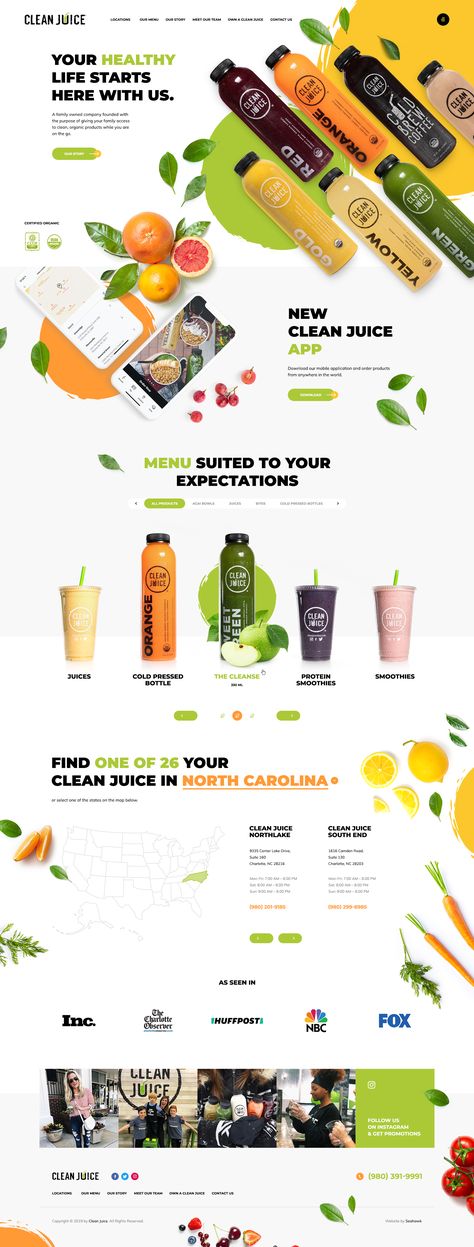 Clean Juice 🌿 Juice Website Design, Juice Website, Drink Website, Clean Juice, Food Website Design, Food Web Design, Best Landing Page Design, Web Design Websites, Email Newsletter Design