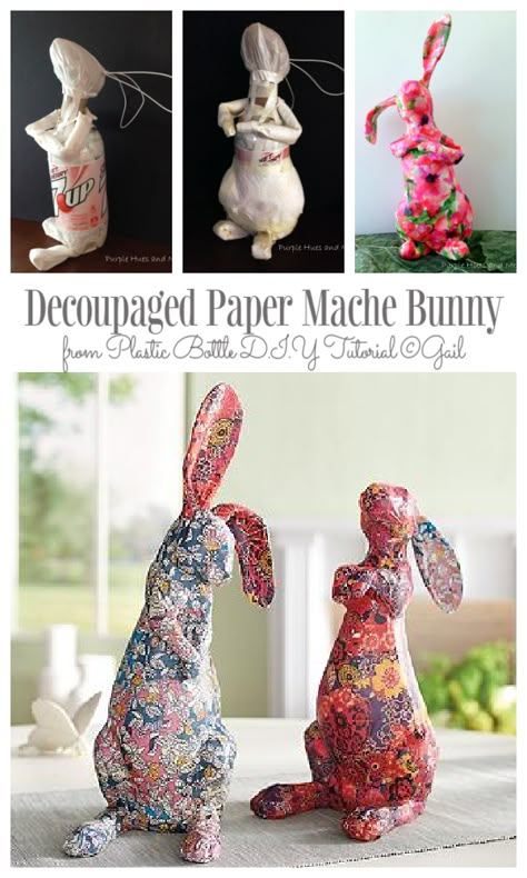 Paper Mache Art Projects, Paper Mache Bunny, Paper Mache Recipe, Bunny Diy, Paper Mache Ideas, Making Paper Mache, Paper Mache Projects, Paper Mache Animals, Diy Plastic Bottle