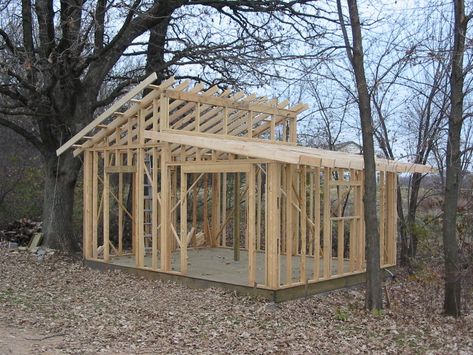 Sean did an amazing job of documenting his building process - and that will help us greatly as we modify it to fit our design. Shed Roof Design, Shed Design Plans, Small Shed Plans, Cool Sheds, Backyard Storage Sheds, Wood Shed Plans, Shed Ideas, Free Shed Plans, Backyard Storage