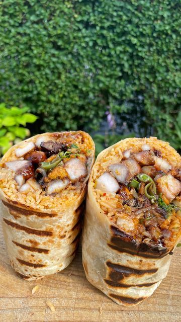 Oli Paterson on Instagram: "Air fried teriyaki glazed pork belly and kimchi fried rice burrito 😋 #burrito #teriyaki #porkbelly #airfryer #asian #kimchi #comfortfood" Teriyaki Burrito, Asian Burrito, Fried Rice Burrito, Glazed Pork Belly, Rice Burrito, Crispy Tacos, Glazed Pork, Kimchi Fried Rice, Pork Glaze